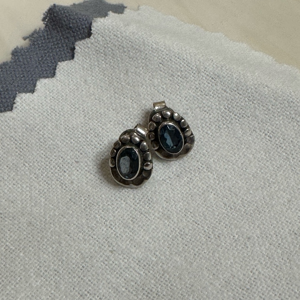 Sterling Silver Stud Earrings w/Beautiful Gemstone